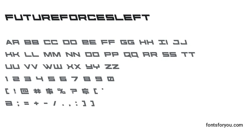 Fuente Futureforcesleft (127518) - alfabeto, números, caracteres especiales
