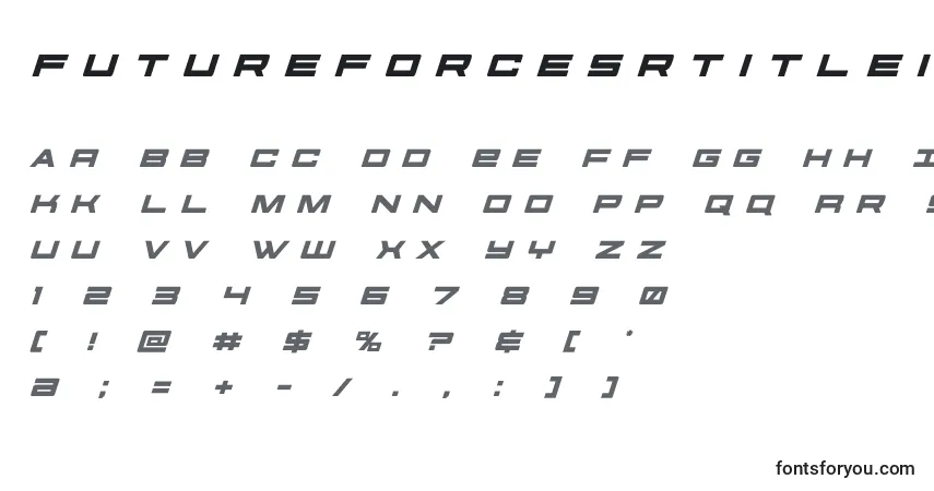 A fonte Futureforcesrtitleital (127521) – alfabeto, números, caracteres especiais