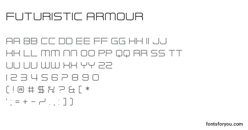 Schriftart Futuristic Armour – Alphabet, Zahlen, spezielle Symbole