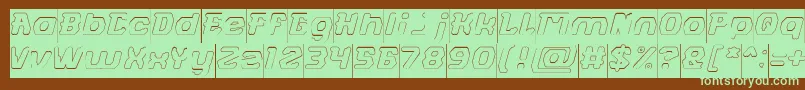フォントFUTURISTIC Hollow Inverse – 緑色の文字が茶色の背景にあります。