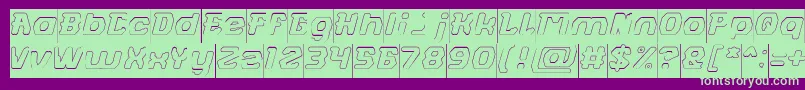 フォントFUTURISTIC Hollow Inverse – 紫の背景に緑のフォント