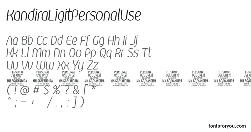 Czcionka KandiraLigitPersonalUse – alfabet, cyfry, specjalne znaki