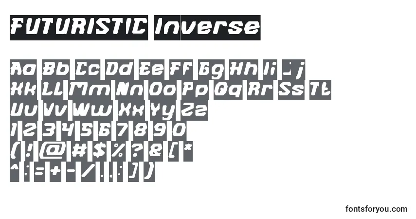 Czcionka FUTURISTIC Inverse – alfabet, cyfry, specjalne znaki