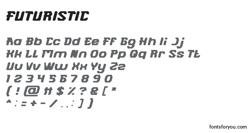 A fonte FUTURISTIC (127543) – alfabeto, números, caracteres especiais