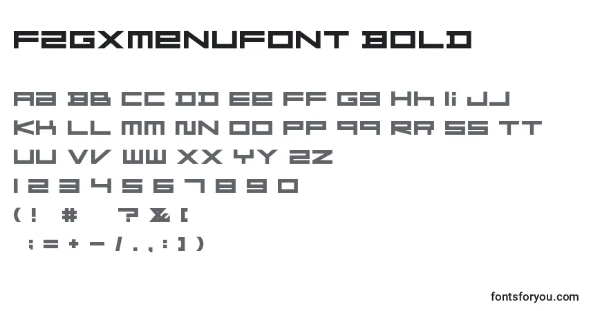 A fonte FZGXMenuFont Bold – alfabeto, números, caracteres especiais