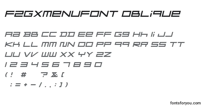 Czcionka FZGXMenuFont Oblique – alfabet, cyfry, specjalne znaki