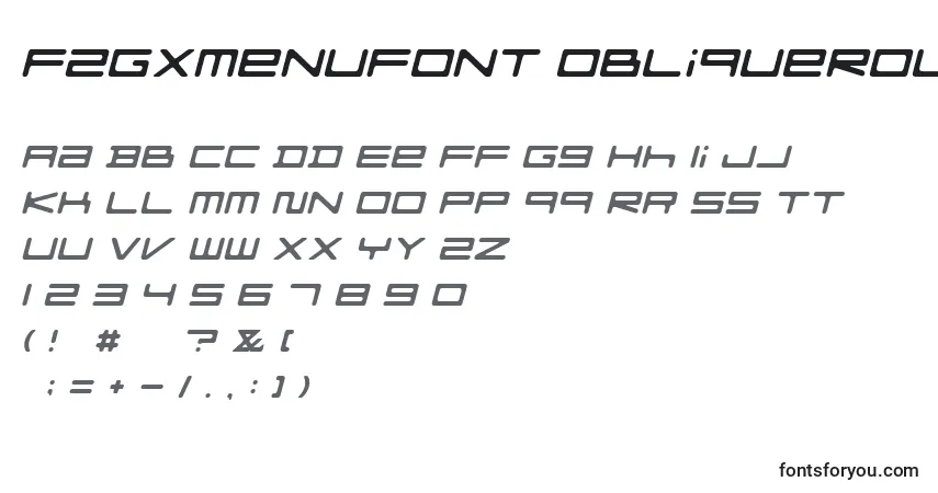 Czcionka FZGXMenuFont ObliqueRounded – alfabet, cyfry, specjalne znaki