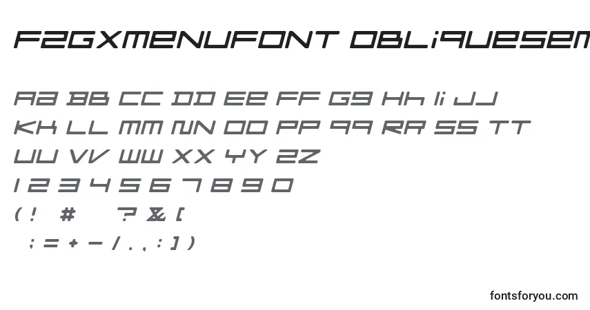 Czcionka FZGXMenuFont ObliqueSemiRound – alfabet, cyfry, specjalne znaki