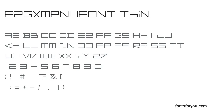 Fuente FZGXMenuFont Thin - alfabeto, números, caracteres especiales