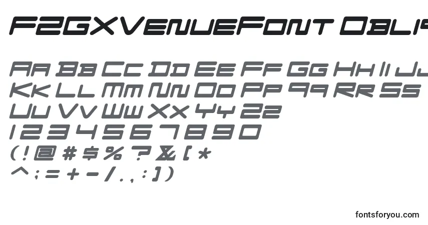 FZGXVenueFont Obliqueフォント–アルファベット、数字、特殊文字