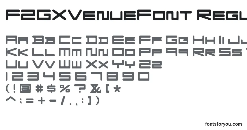 A fonte FZGXVenueFont Regular – alfabeto, números, caracteres especiais