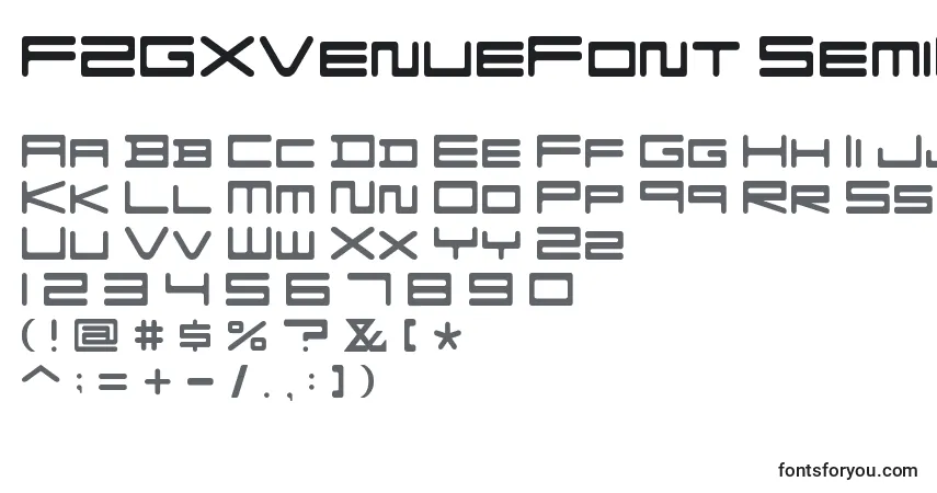 A fonte FZGXVenueFont SemiLight – alfabeto, números, caracteres especiais