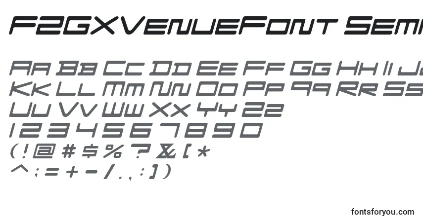Czcionka FZGXVenueFont SemiLightOblique – alfabet, cyfry, specjalne znaki