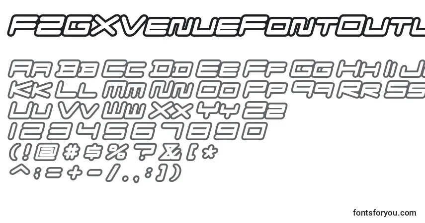 A fonte FZGXVenueFontOutlines Oblique – alfabeto, números, caracteres especiais