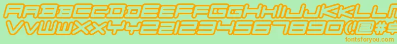 フォントFZGXVenueFontOutlines Oblique – オレンジの文字が緑の背景にあります。