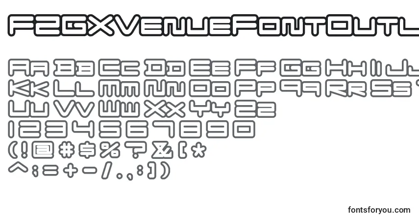A fonte FZGXVenueFontOutlines Regular – alfabeto, números, caracteres especiais