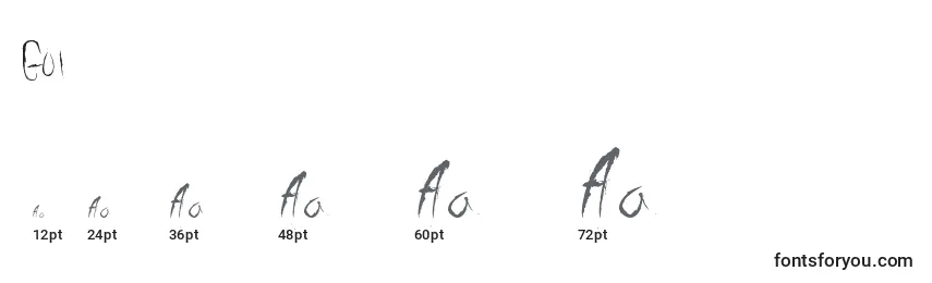 Размеры шрифта G01 (127562)