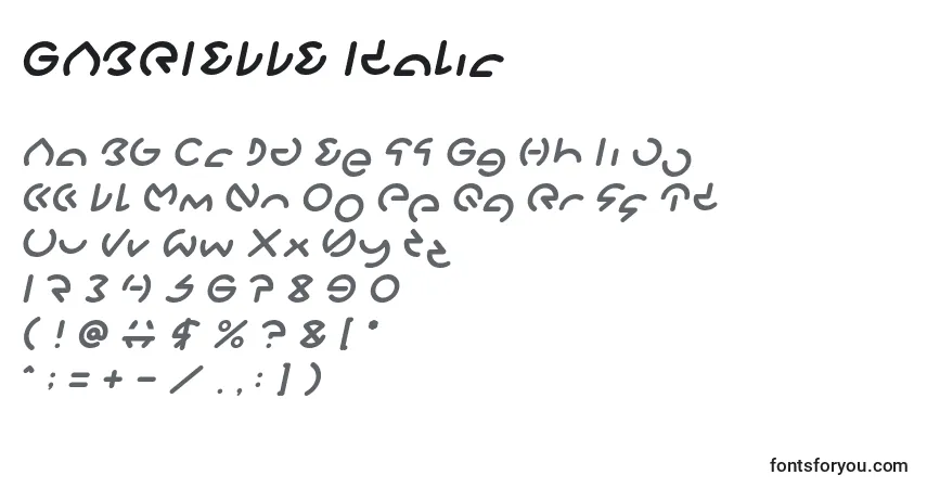 A fonte GABRIELLE Italic – alfabeto, números, caracteres especiais