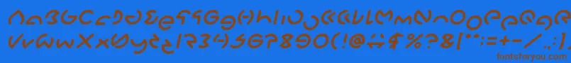 フォントGABRIELLE Italic – 茶色の文字が青い背景にあります。