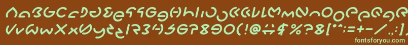 フォントGABRIELLE Italic – 緑色の文字が茶色の背景にあります。