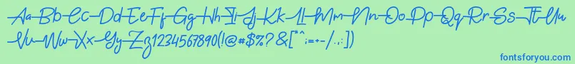 フォントGabuek Script – 青い文字は緑の背景です。