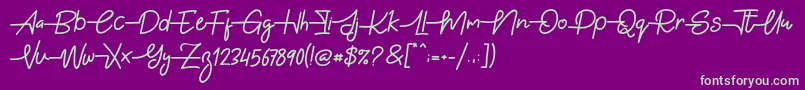Gabuek Script-Schriftart – Grüne Schriften auf violettem Hintergrund