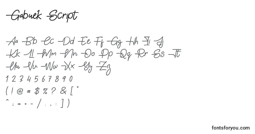 Fuente Gabuek Script (127580) - alfabeto, números, caracteres especiales