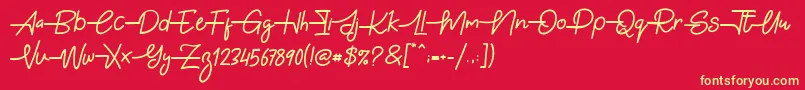 フォントGabuek Script – 黄色の文字、赤い背景