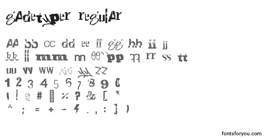 A fonte Gadetyper Regular – alfabeto, números, caracteres especiais