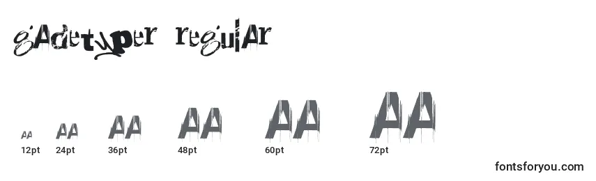 Размеры шрифта Gadetyper Regular