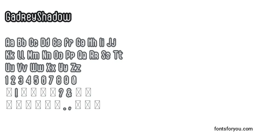 Czcionka GadreyShadow – alfabet, cyfry, specjalne znaki