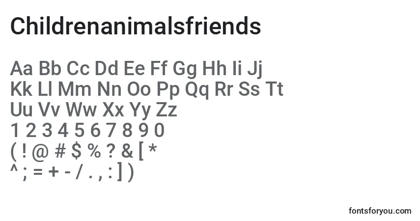 A fonte Childrenanimalsfriends – alfabeto, números, caracteres especiais