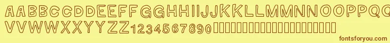 フォントGaelleMAJUSCULE – 茶色の文字が黄色の背景にあります。