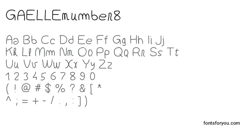 Czcionka GAELLEnumber8 – alfabet, cyfry, specjalne znaki