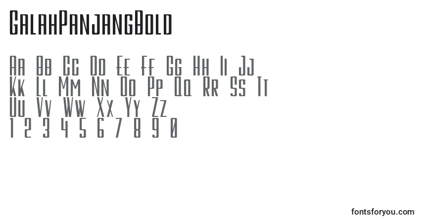 A fonte GalahPanjangBold – alfabeto, números, caracteres especiais