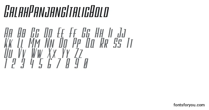 A fonte GalahPanjangItalicBold – alfabeto, números, caracteres especiais