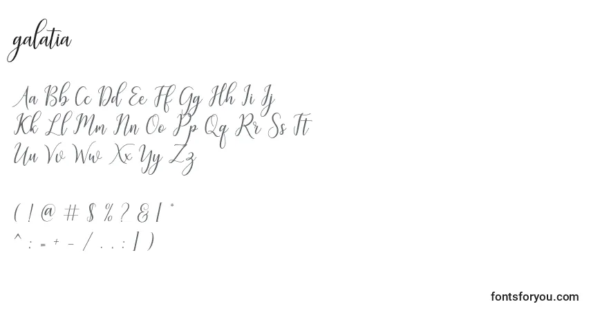Шрифт Galatia – алфавит, цифры, специальные символы