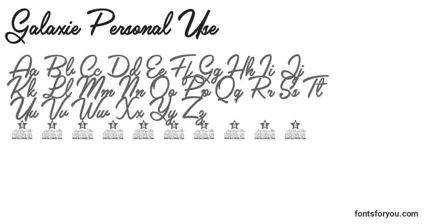 Czcionka Galaxie Personal Use – alfabet, cyfry, specjalne znaki