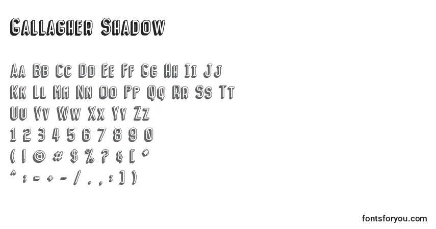 Czcionka Gallagher Shadow – alfabet, cyfry, specjalne znaki