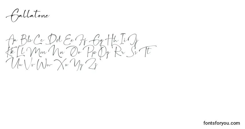 A fonte Gallatone – alfabeto, números, caracteres especiais