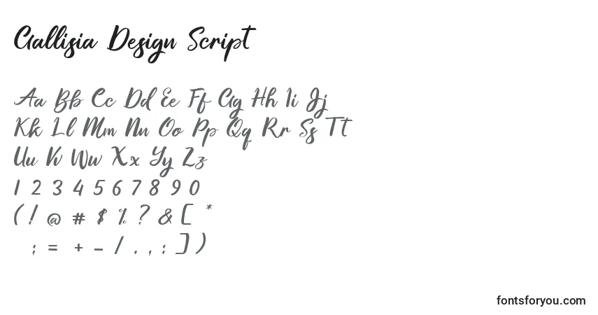Czcionka Gallisia Design Script – alfabet, cyfry, specjalne znaki
