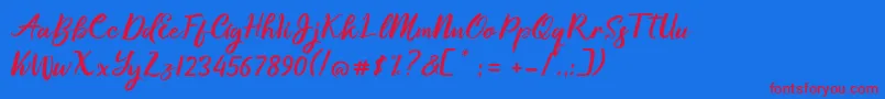 Gallisia Design Script Font – Red Fonts on Blue Background