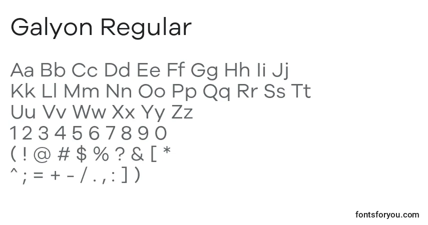 Czcionka Galyon Regular – alfabet, cyfry, specjalne znaki