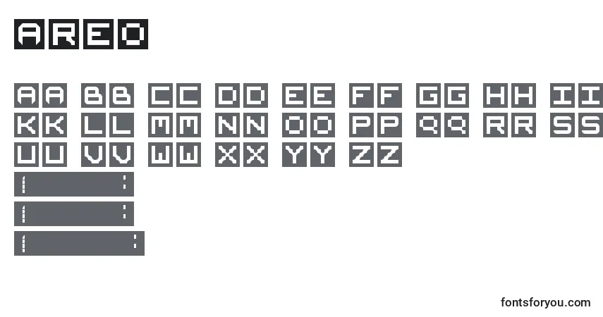 Czcionka Areo – alfabet, cyfry, specjalne znaki