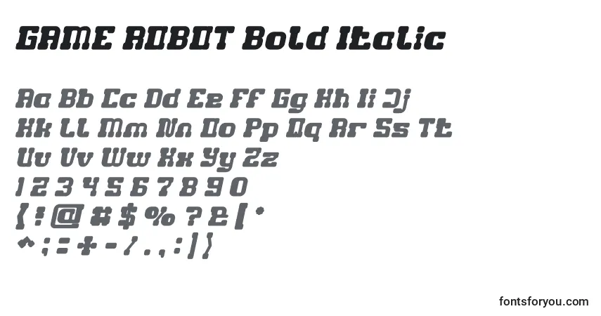 Schriftart GAME ROBOT Bold Italic – Alphabet, Zahlen, spezielle Symbole