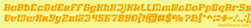 フォントGAME ROBOT Bold Italic – オレンジの文字が黄色の背景にあります。