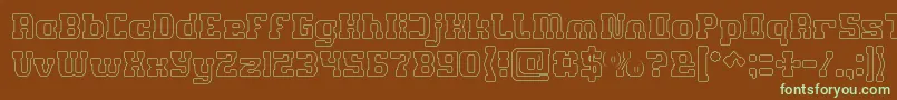 フォントGAME ROBOT Hollow – 緑色の文字が茶色の背景にあります。
