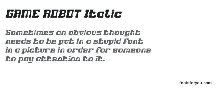 Überblick über die Schriftart GAME ROBOT Italic