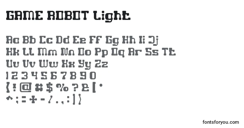 Czcionka GAME ROBOT Light – alfabet, cyfry, specjalne znaki