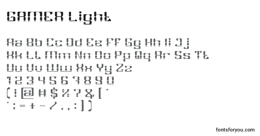 Schriftart GAMER Light – Alphabet, Zahlen, spezielle Symbole